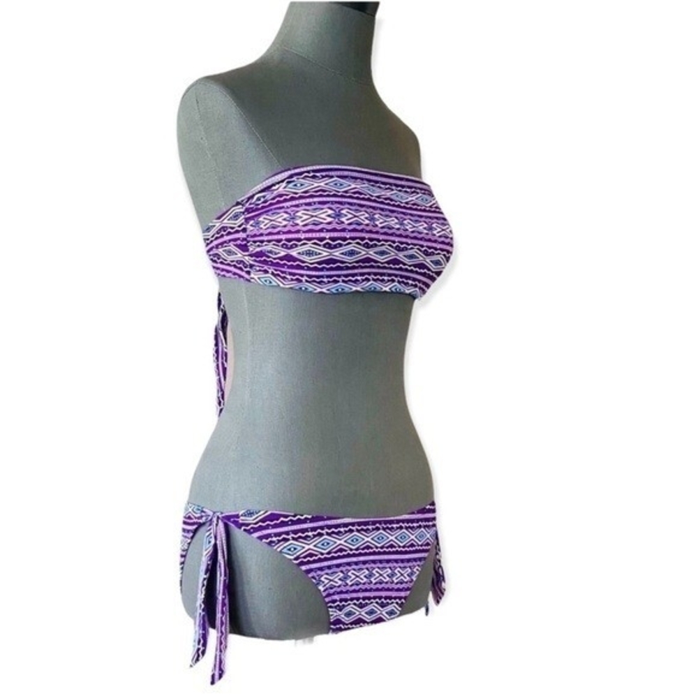 Boho Purple Multicolor Bikini Set 2-Piece Swimsuit Size S/M Cup B Polyester - Picture 4 of 8